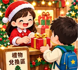 孩子在兌換區用點數換禮物