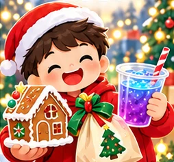 孩子帶著薑餅作品與特調飲料